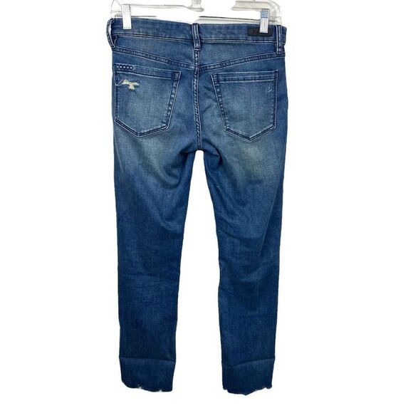 BLANK NYC JEANS EMBELLISHED CHARM SCHOOL CROP GIRLFRIEND FRAY BLUE DENIM - Picture 4 of 7